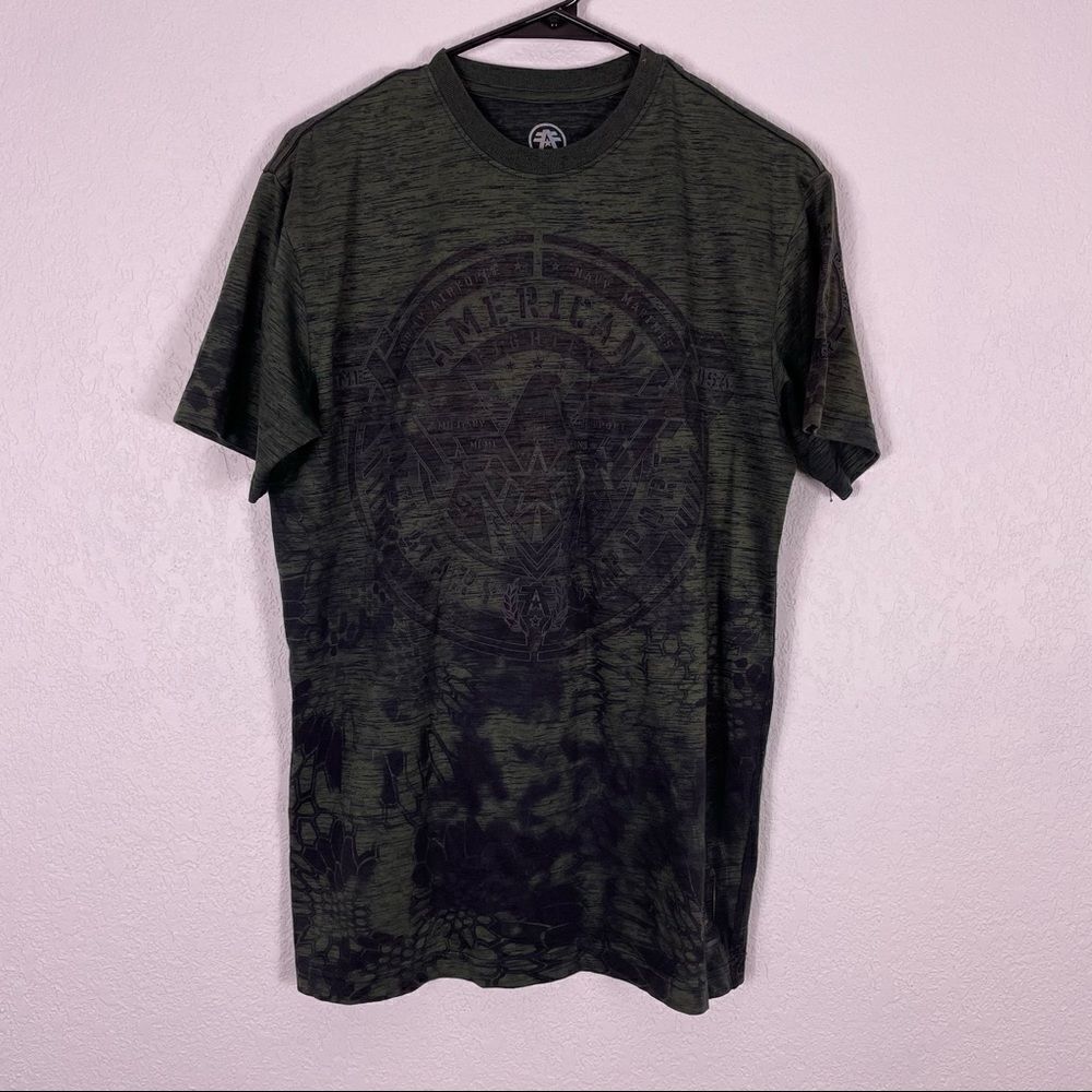 American Fighter Military Support Green & Black Short Sleeve Tshirt‎ Size M